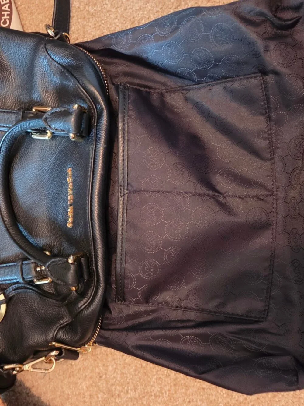 NWT & Dust Bag Black Michael kors  LG Bedford Leather Bowling Satchel Purse